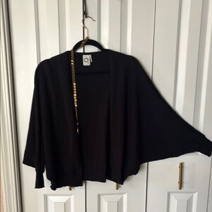 Black Poncho Sweater with Dramatic Batwing Sleeves